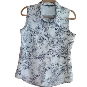 Tommy Hilfiger Bk & Wh Floral Sleeveless Women's Top Size Med